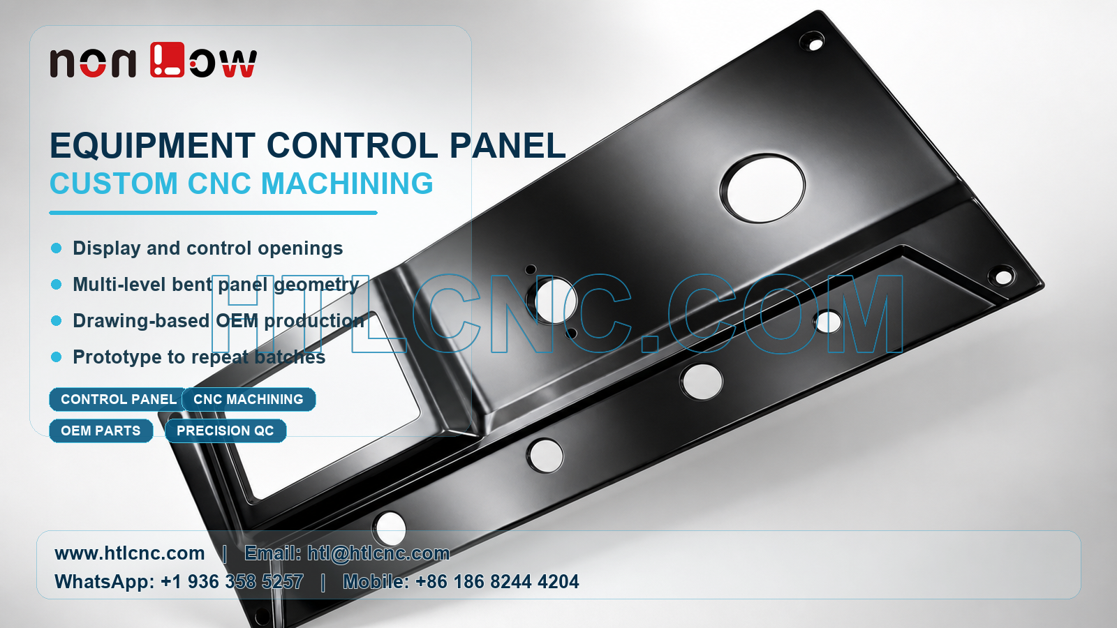 Black Equipment Control Panel CNC Machining for Display and Button Openings