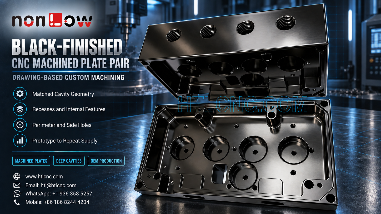 Black-Finished CNC Machined Plate Pair with Matched Cavity Control