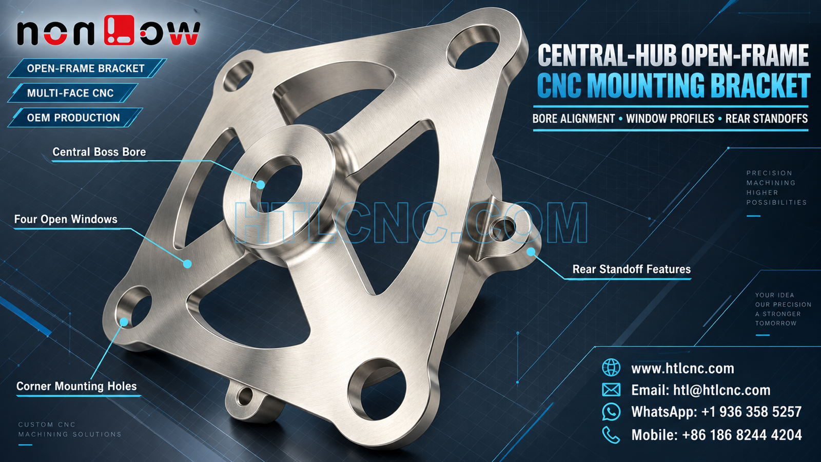 Central-Hub Open-Frame CNC Mounting Bracket with Front-to-Rear Datum Control