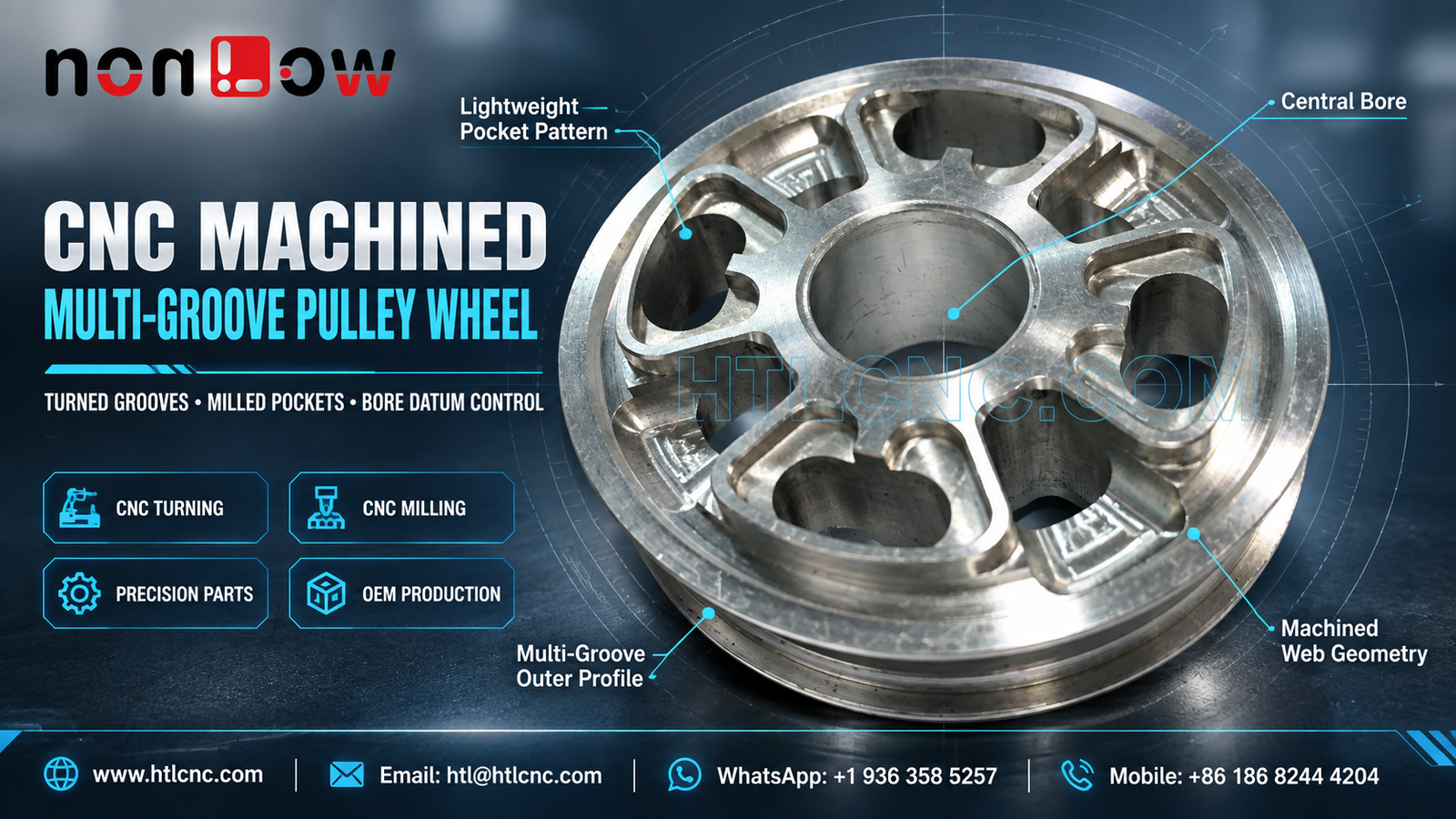 CNC Machined Multi-Groove Pulley Wheel with Bore and Pocket Profile Control