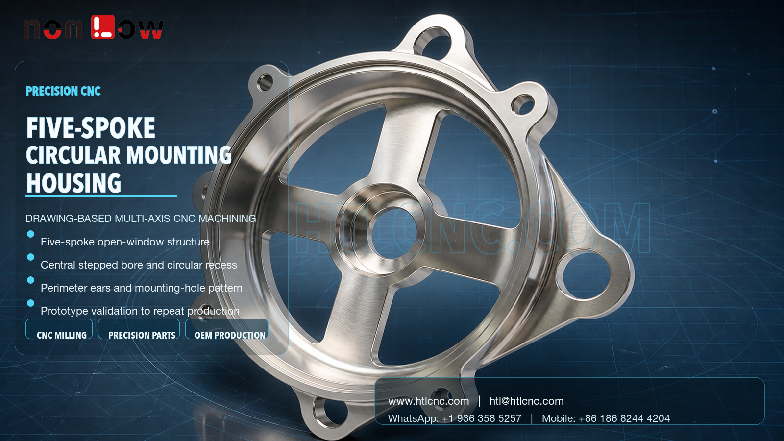 Five-Spoke Circular Mounting Housing CNC Machining for Repeat OEM Supply