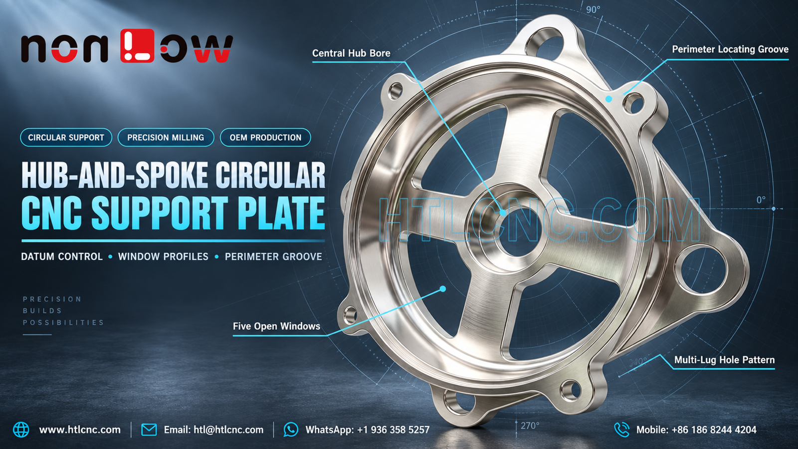 Hub-and-Spoke Circular CNC Support Plate with Groove and Lug-Pattern Control