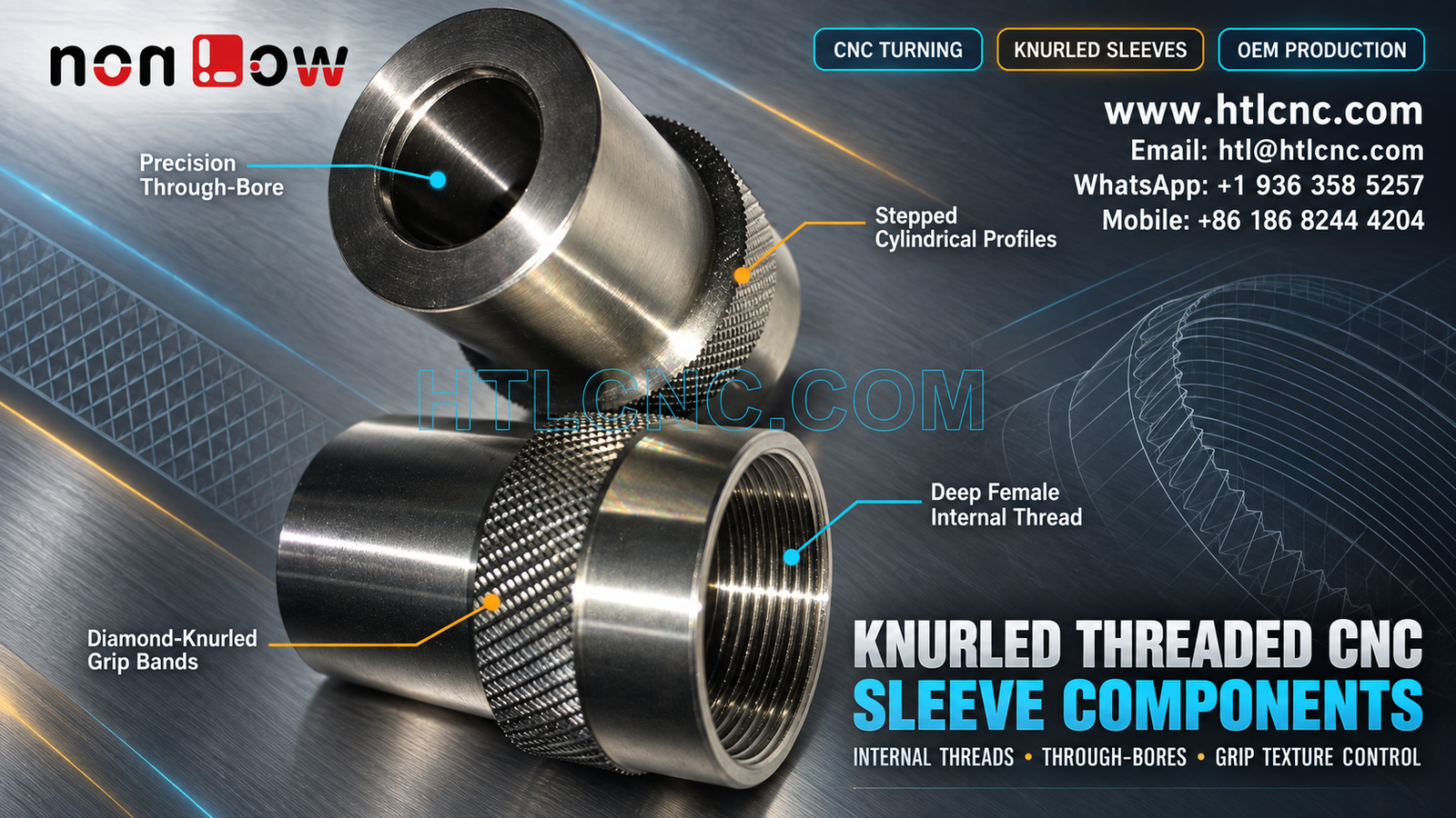 Matched Knurled Threaded CNC Sleeve Components with Bore and Thread Control
