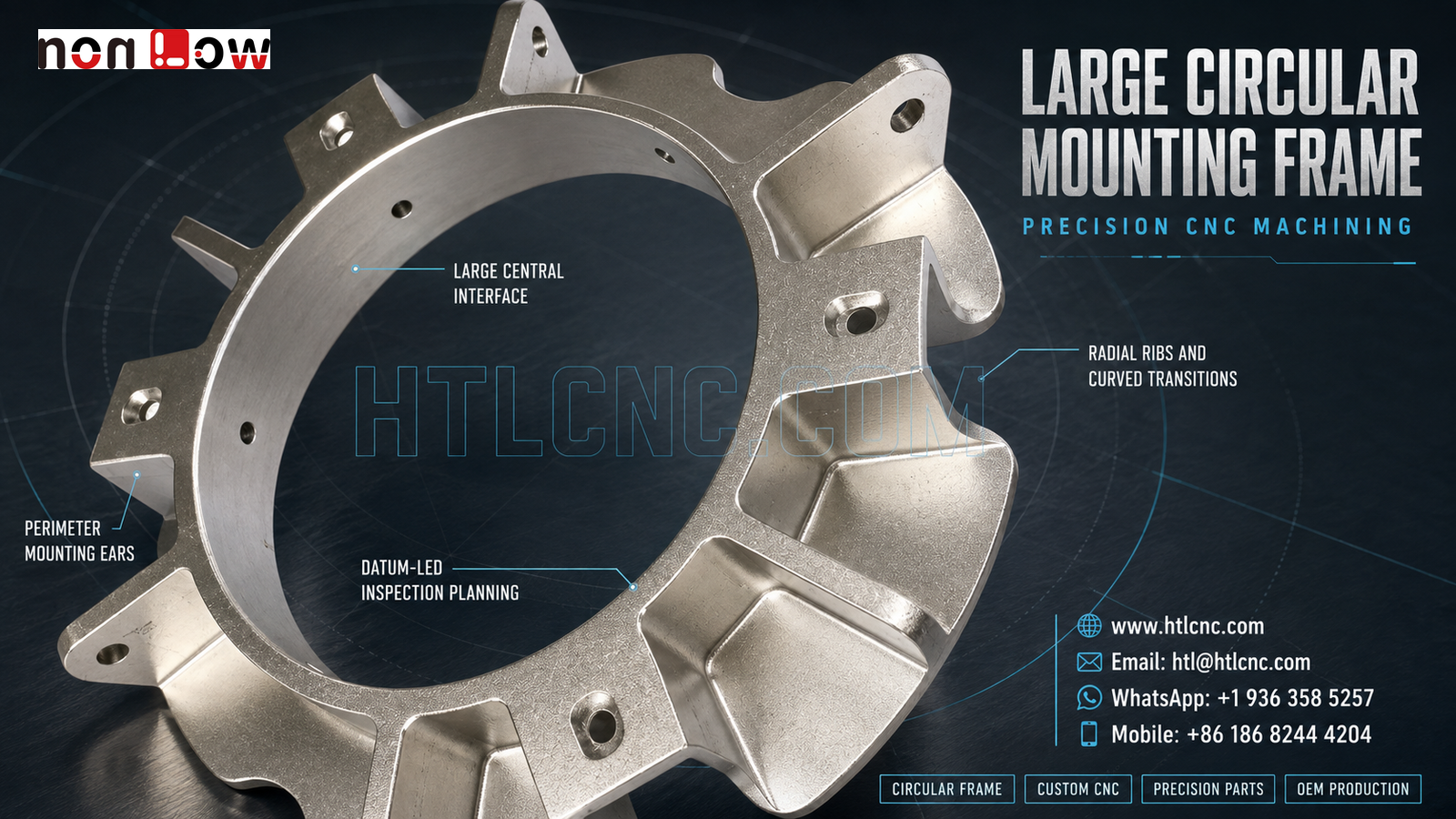 Large Circular Mounting Frame CNC Machining with Radial Ribs and Perimeter Lugs