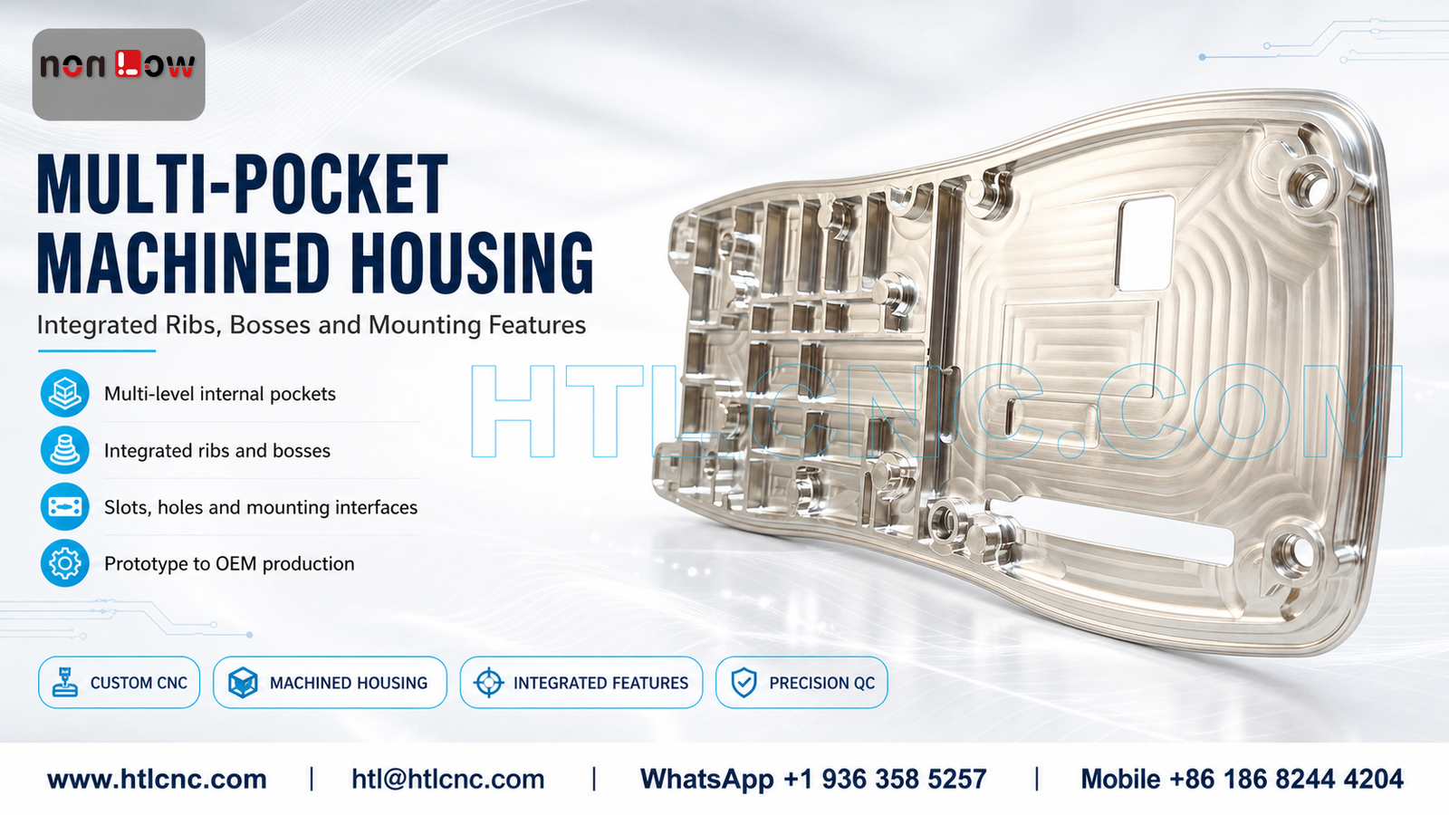 Multi-Pocket Machined Housing with Integrated Ribs and Bosses