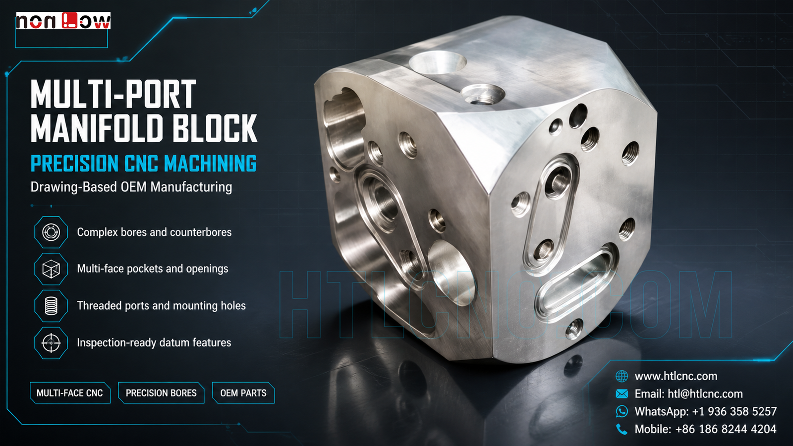 Multi-Port Manifold Block Precision CNC Machining for OEM Equipment