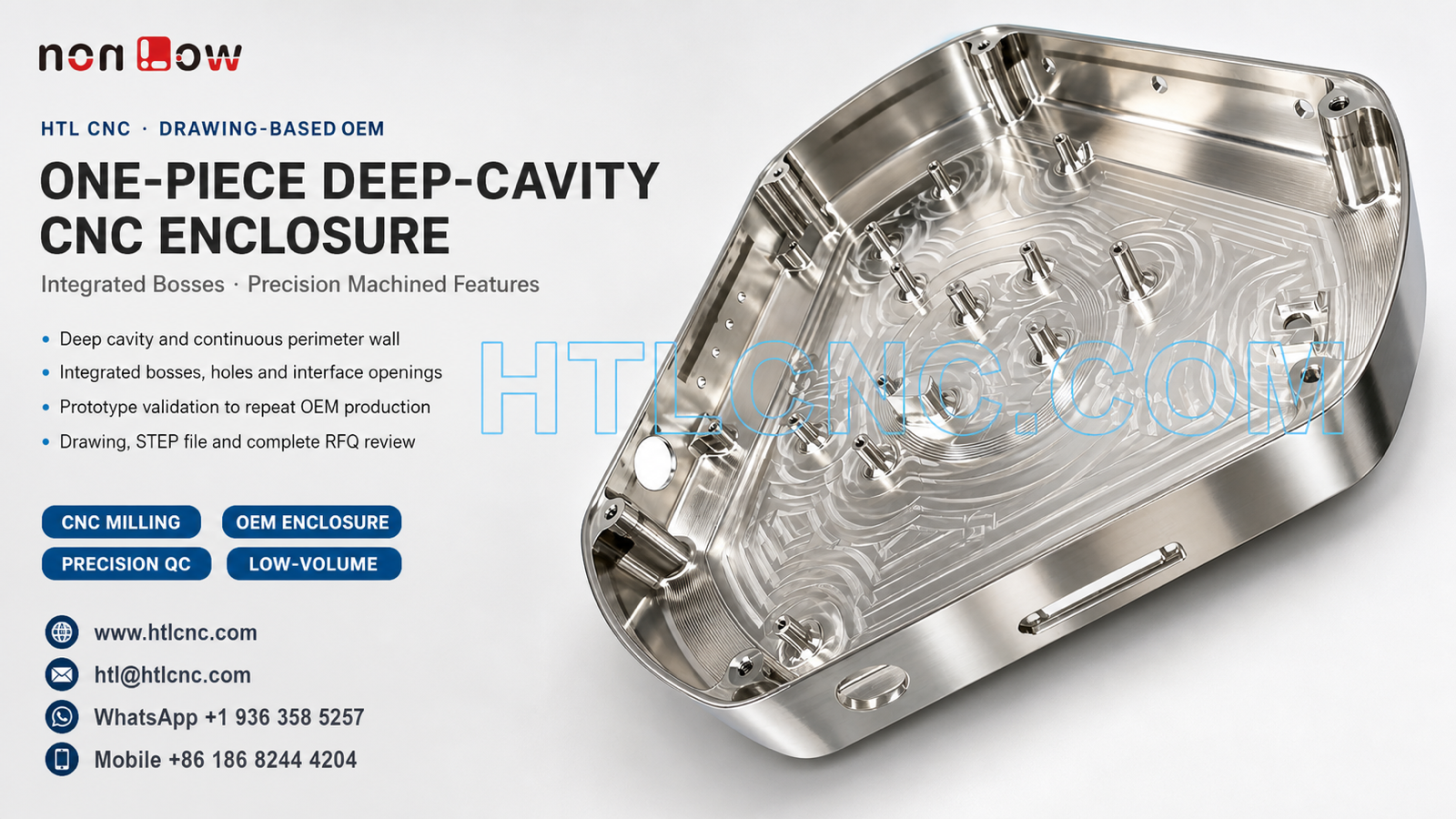 One-Piece Deep-Cavity CNC Machined Enclosure with Integrated Bosses