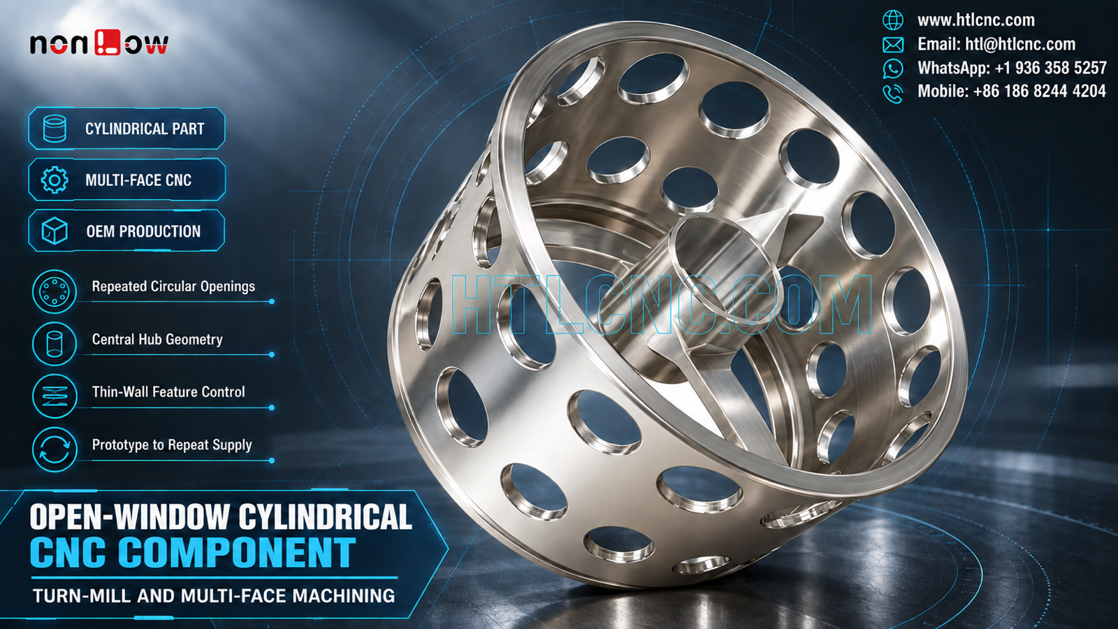 Open-Window Cylindrical CNC Component with Hub and Multi-Face Control