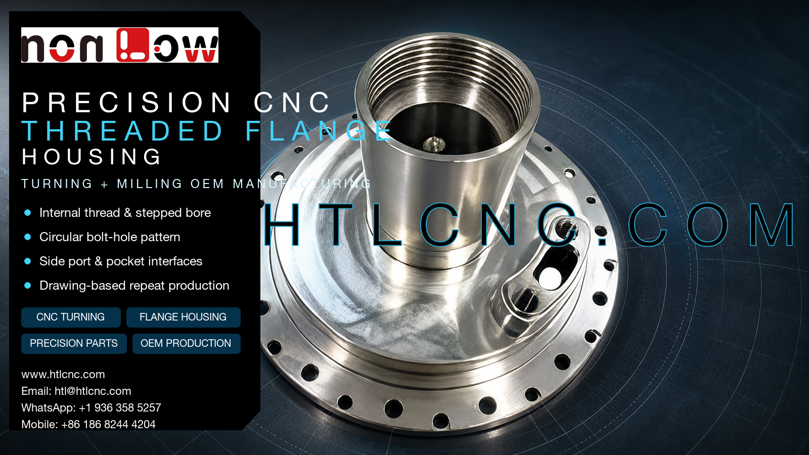 Precision CNC Threaded Flange Housing with Side-Port Interfaces