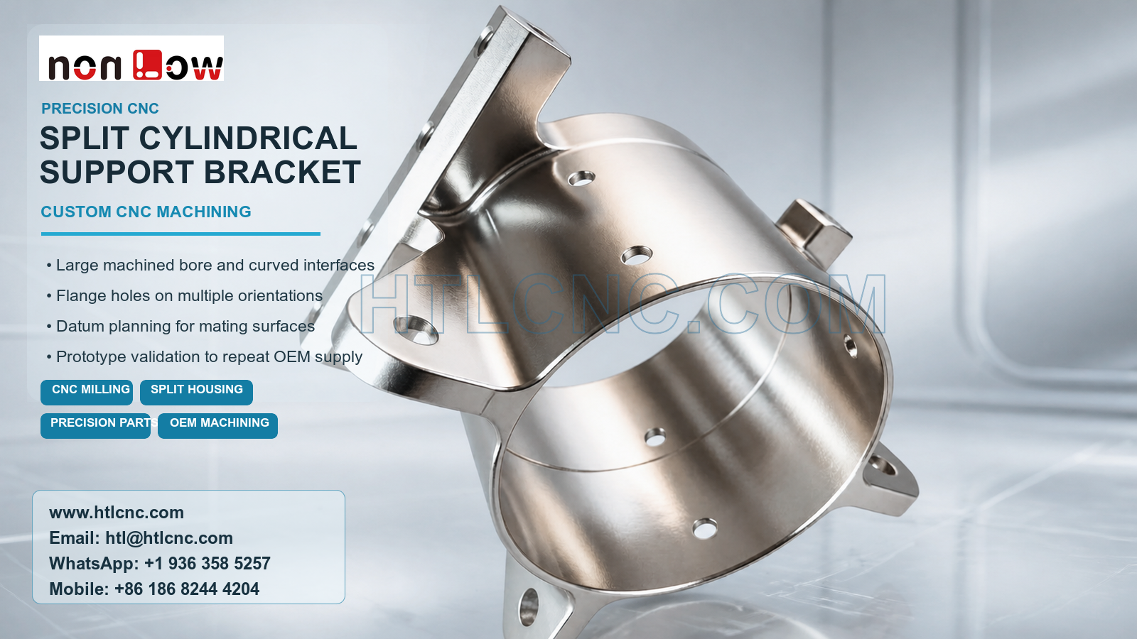 Split Cylindrical Support Bracket Custom CNC Machining for OEM Equipment