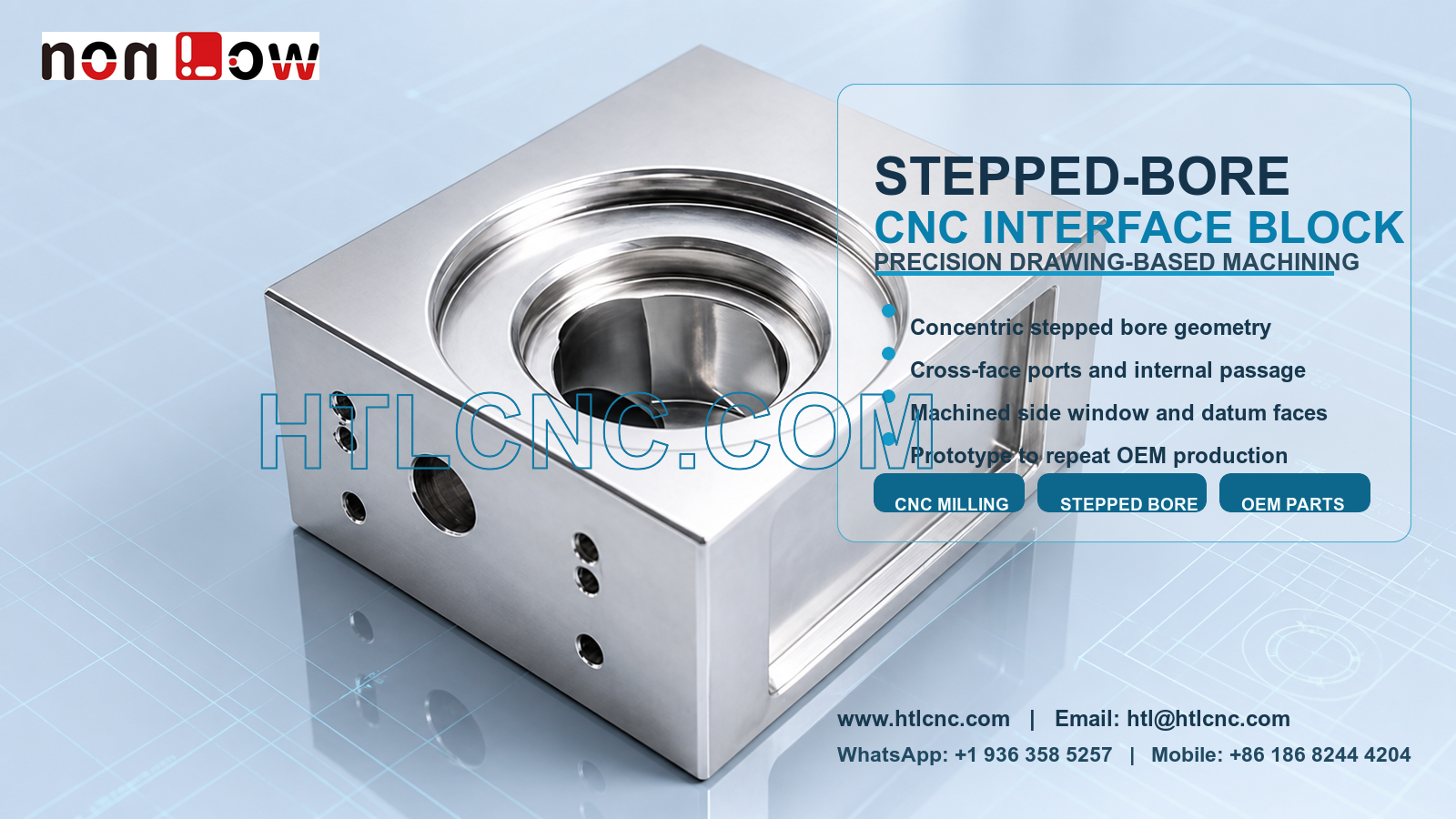 Stepped-Bore CNC Interface Block with Cross-Face Port Machining