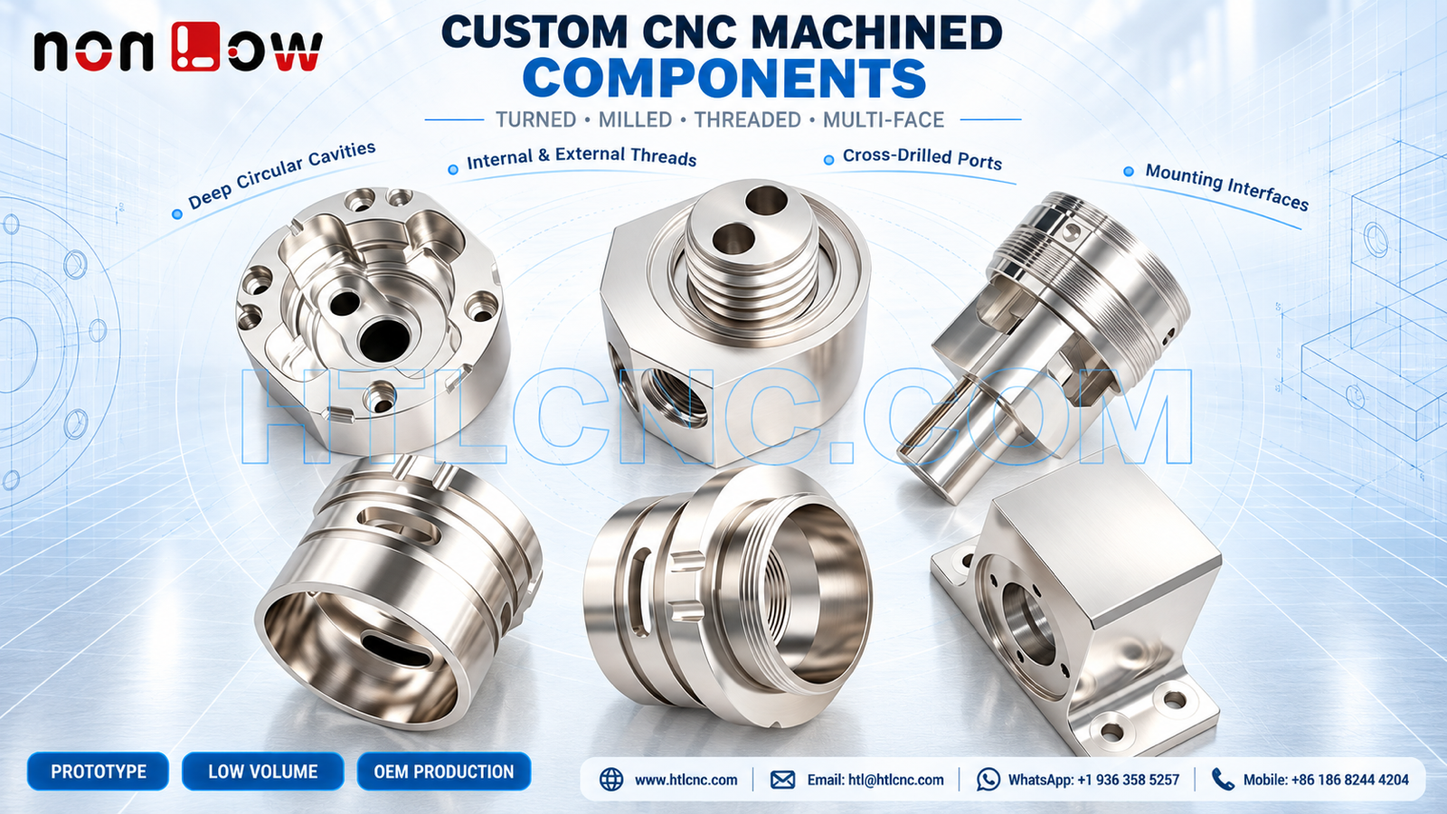 Threaded CNC Machined Components with Ports, Cavities and Mounting-Interface Control