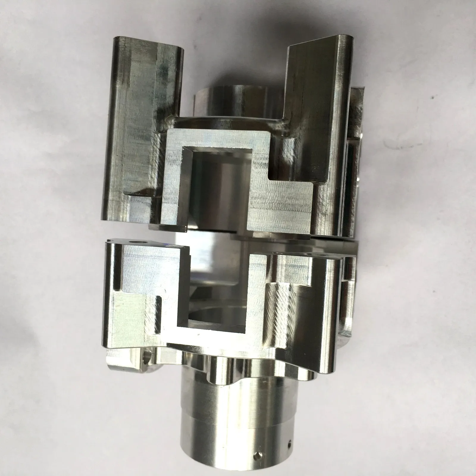 Custom CNC machined aluminum housing side view