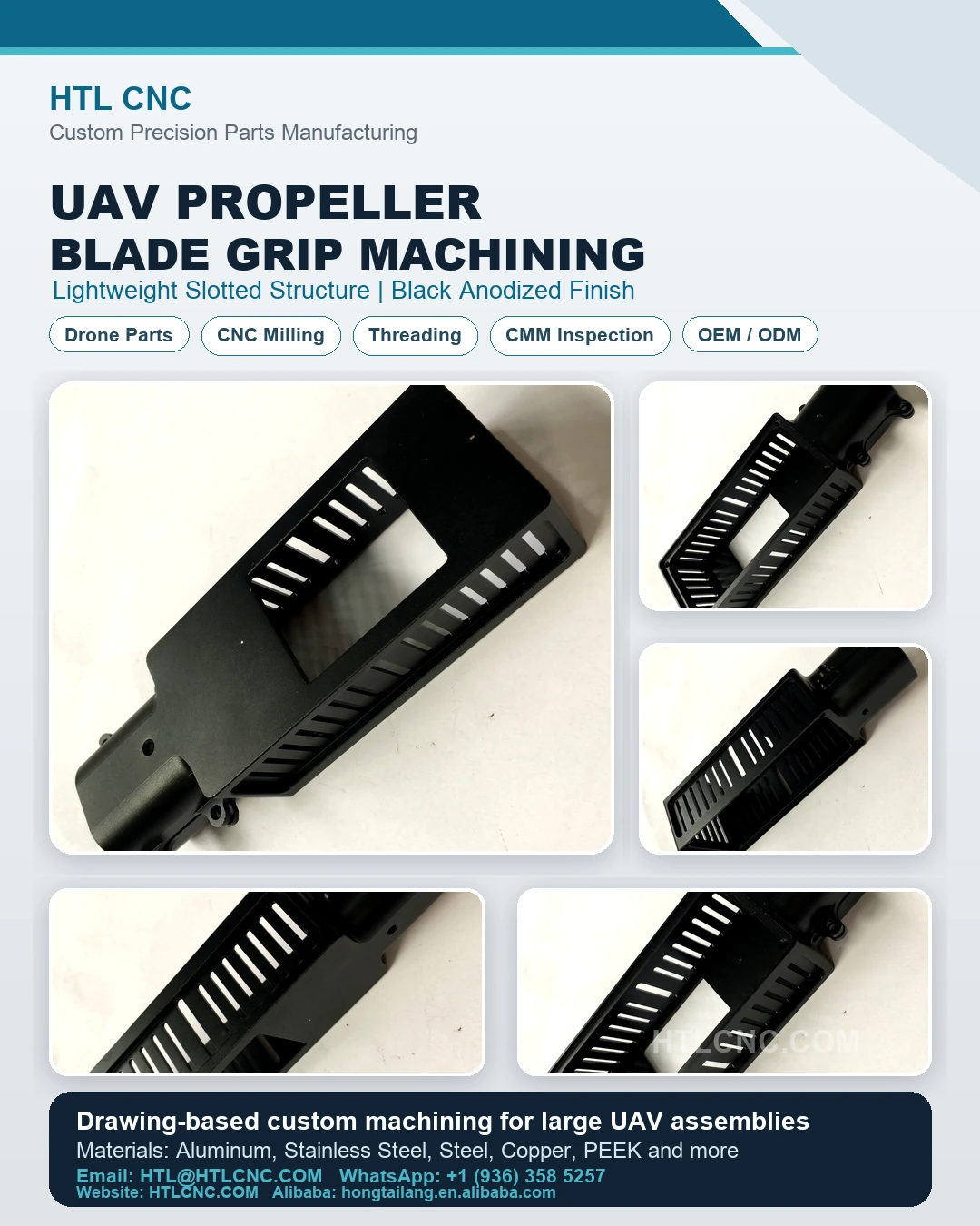 Custom UAV propeller blade grip CNC machining by HTL CNC